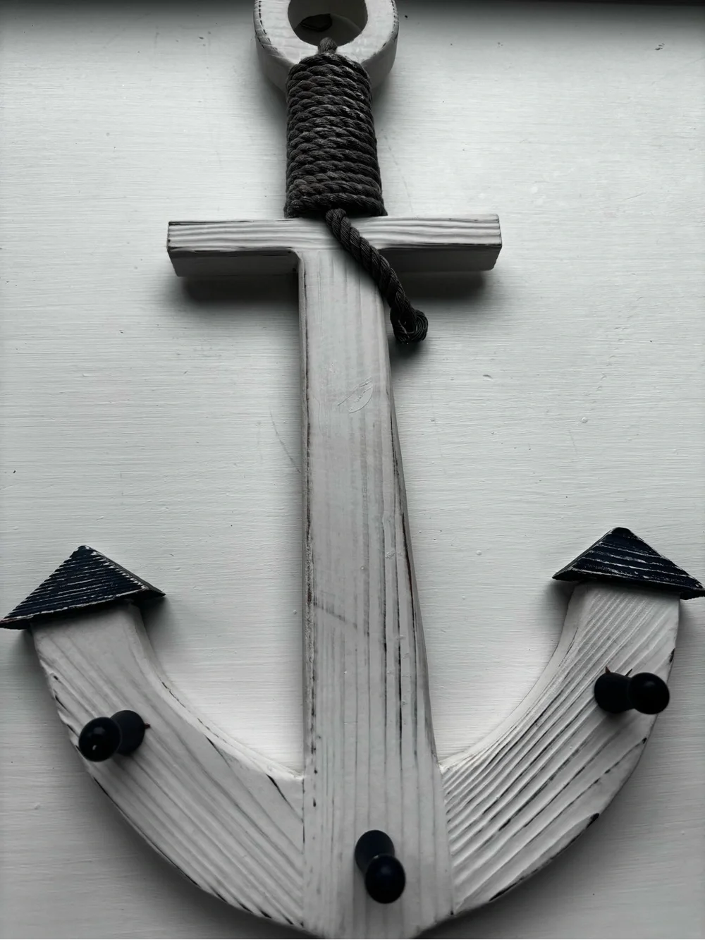 distressed white wooden anchor wall hanger